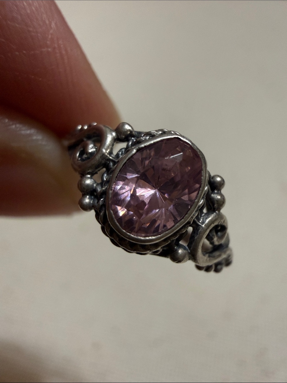 Sterling Silver 925 Filigree Ring with Pink Gemstone Crystal size 4.75 - Picture 12 of 12